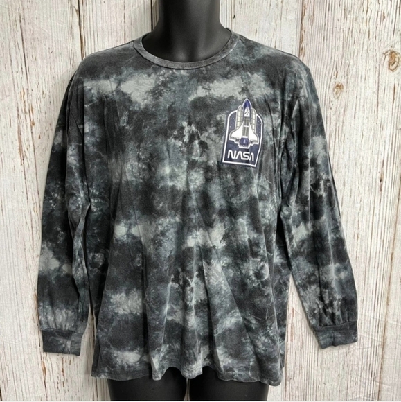 Hyper Space Men's Large L NASA Rocket Grey Tie Dye Long Sleeve Graphic T-Shirt - Picture 2 of 4